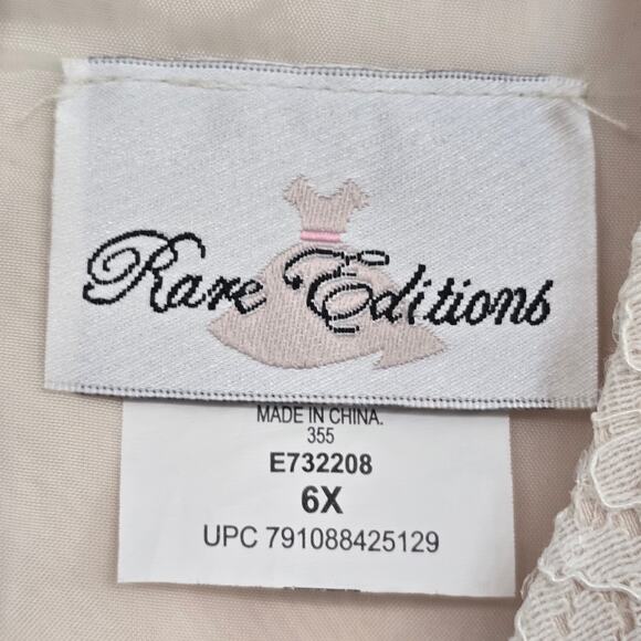 Rare Editions Girls Lace Dress Cream Flower Sash Wedding Party Holiday Size 6X - Picture 3 of 7